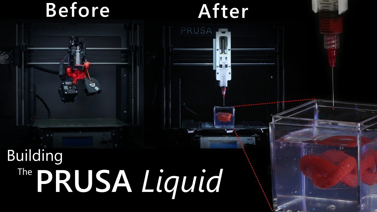Переделанный Prusa во время печати в поддерживающей ванне. Кадр из авторского видео Riley’s Lab.